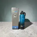 FROST Stainless Steel SUS304, Vacuum Insulated Sport Water Bottle with Silicon Boot, 3 lids and 2 straws with straw cleaning brush - 1200ml - Black Blue