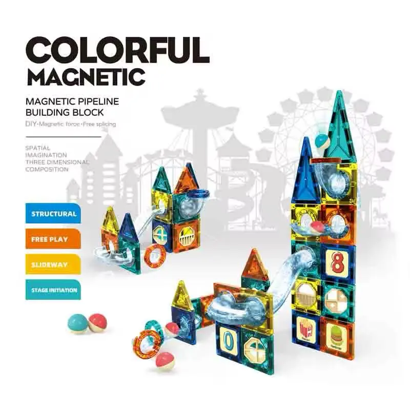 Magnetic Building Blocks (73pcs)Colourful Magnetic Pipeline building blocks - Creative 3D Construction Blocks, STEM Educational Toy for Kids, 3+ years