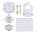 Silicon Baby Feeding Set (7 pcs) - Suction plate, Cup, Non-Slip Mat, BPA and PVC free