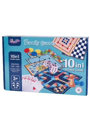 [PO-P100] 10 in 1 Classic Board Games Set for Kids & Family – Snakes & Ladders, Ludo, Chess, Checkers, Cards Deck & More – Educational Strategy Game Kit for Brain Development