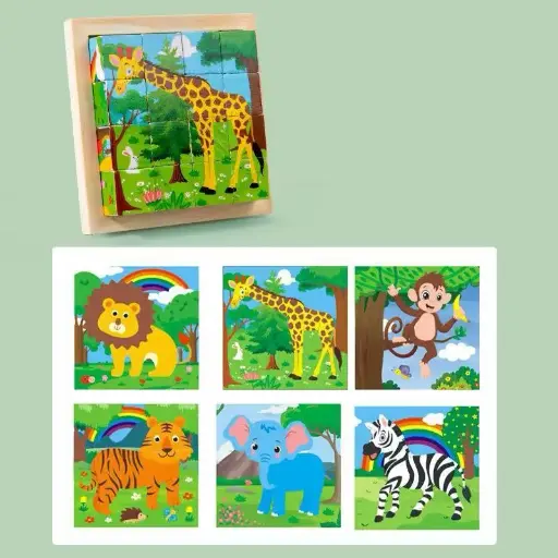 Kids Wooden Puzzles, 6 Designs with Storage Tray, Educational Montessori Toys for 3-6 Year Old Boys & Girls, Fine Motor Skill Development, Problem Solving