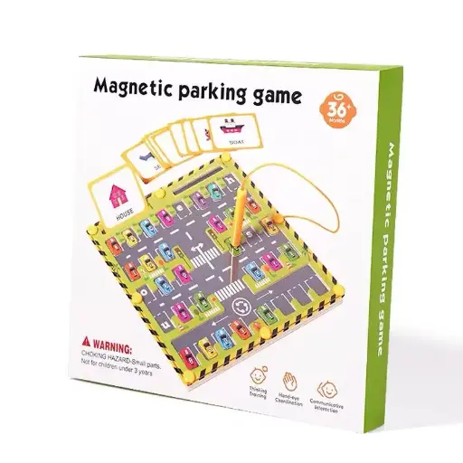 [PO-P129] Magnetic Parking Maze Game for Kids – Wooden Montessori Learning Toy with Magnetic Stylus, Counting & Colour Recognition, Fine Motor Skills, Focus & Problem Solving