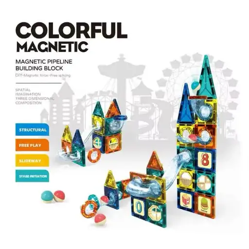 [PO-P173] Magnetic Building Blocks (73pcs)Colourful Magnetic Pipeline building blocks - Creative 3D Construction Blocks, STEM Educational Toy for Kids, 3+ years