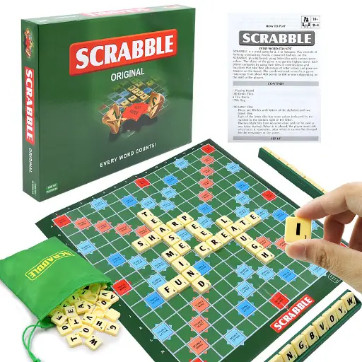 [PO-P196] Scrabble Board Game, Family Word Game with Two Ways to Play, includes 50 Goal Cards that Teach Scrabble Basics for 2-4 Players