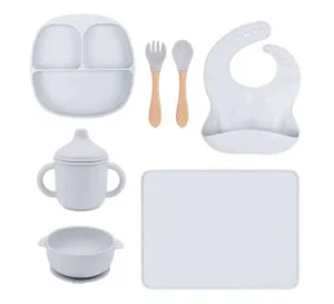 Silicon Baby Feeding Set (7 pcs) - Suction plate, Cup, Non-Slip Mat, BPA and PVC free